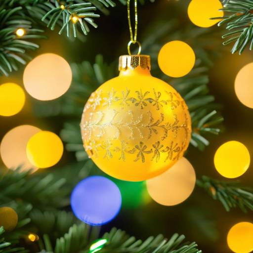 Yellow Christmas Ornament on Pine Tree