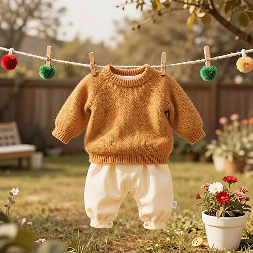 Vintage Sepia Baby Outfit Illustration