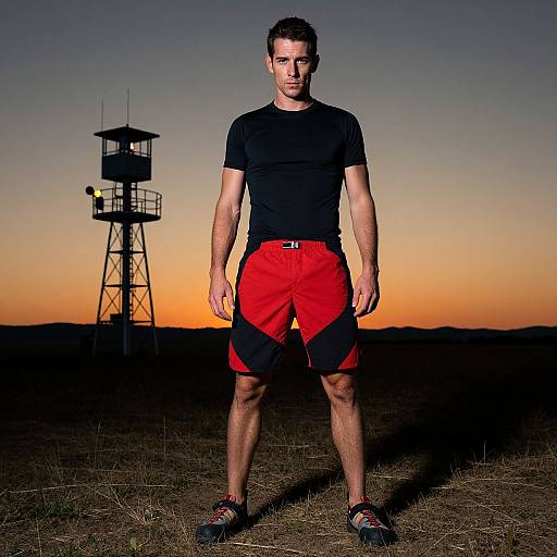 Determined Man Climbing at Sunset