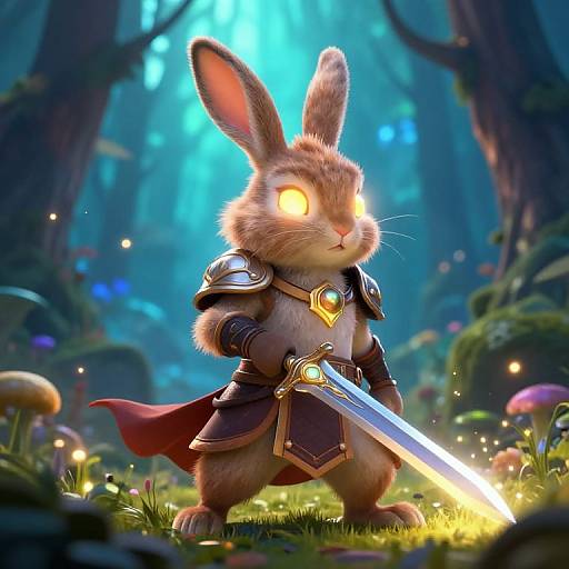 Heroic Bunny Warrior in Mystical Forest