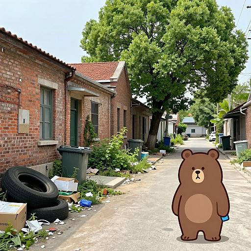 Whimsical Bear on Abandoned Urban Street