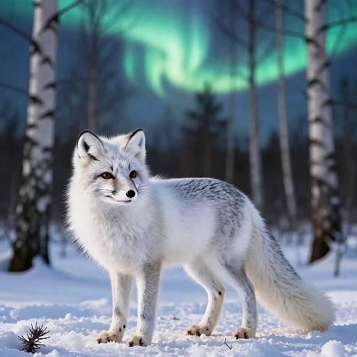 Arctic Fox Under Northern Lights
