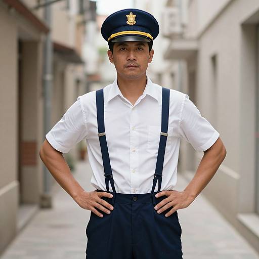 Man in Mailman Costume in Alley