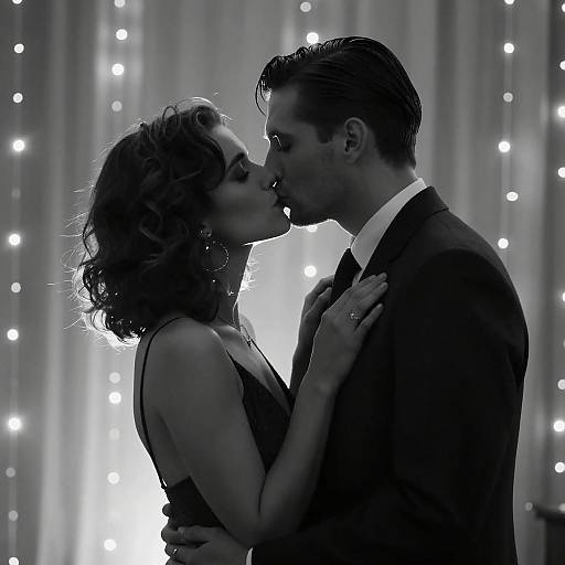 Passionate Silhouette Kiss in Grayscale