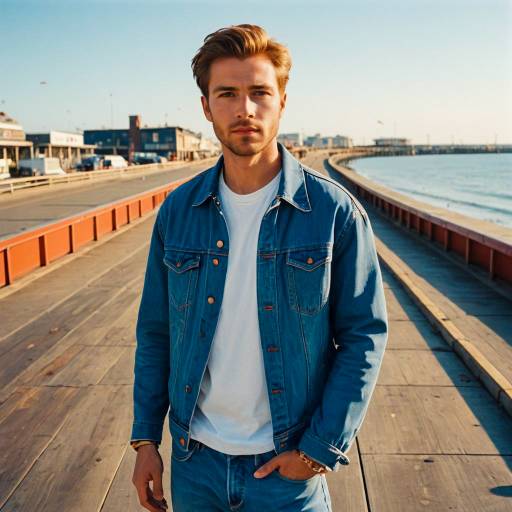 Man in Denim Jacket on Beachside Pier
