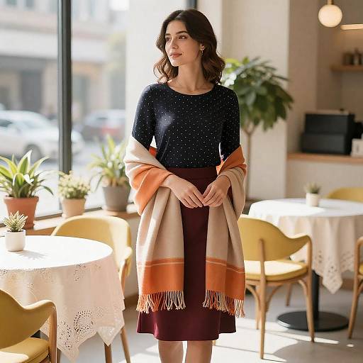 Sunlit Café Portrait with Shawl