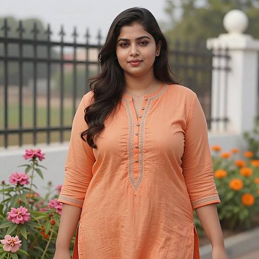 Vibrant Plus Size Choli Portrait in Garden