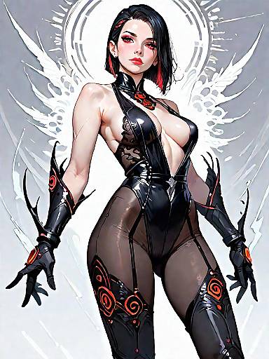 Woman in Black Lace Bodysuit with Realistic Style