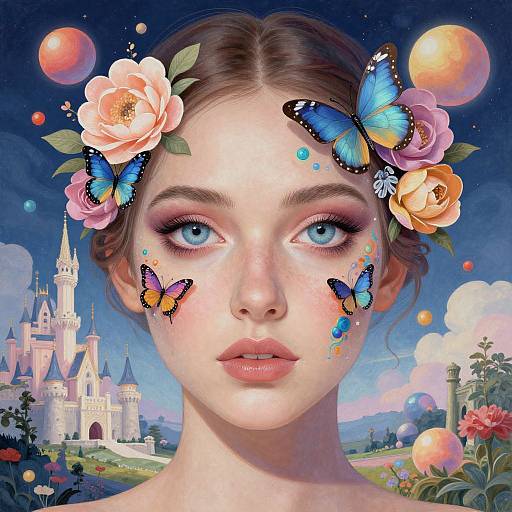 Surreal Woman with Floral Face Art