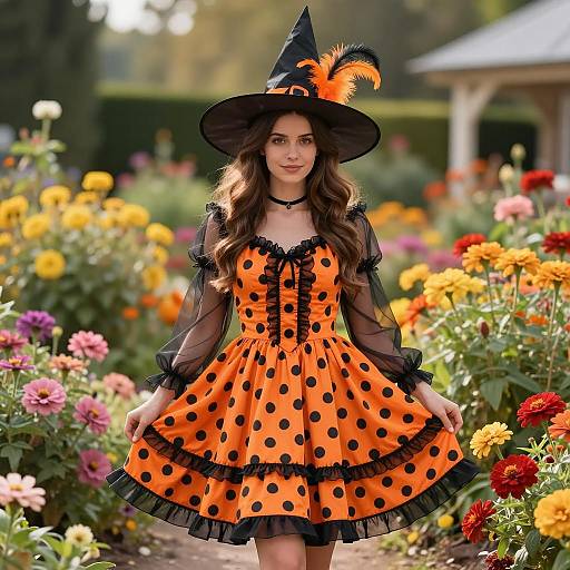 Halloween Witch Costume in Flower Garden