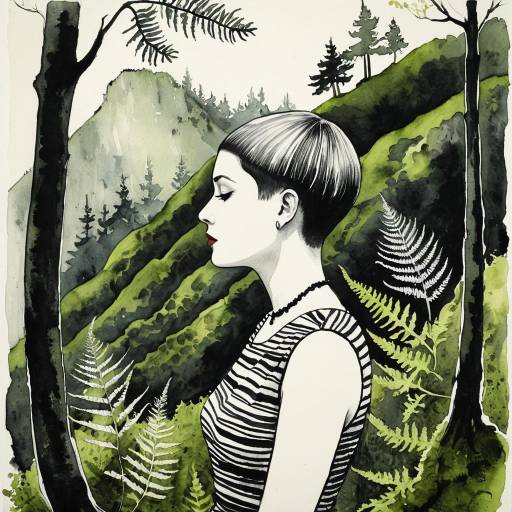 Surreal Watercolor Portrait with Forest Elements