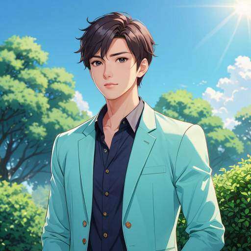 Anime-Inspired Young Man in Nature