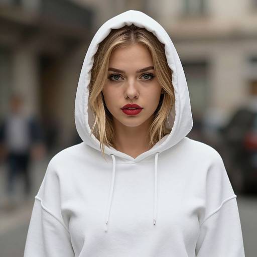 Realistic Blonde Girl in White Sweatshirt