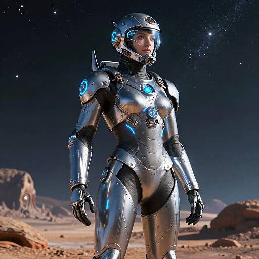 Futuristic Neon Space Suit on Alien Planet