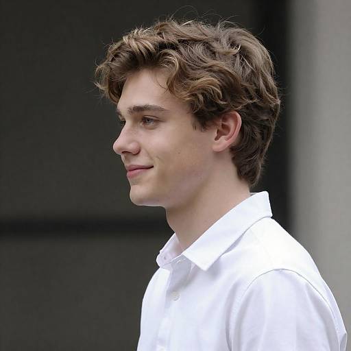 Young Man with Wavy Hair in White Shirt