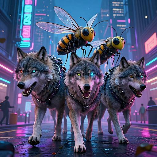 Futuristic Wolf-Insect Cyberpunk Mashup