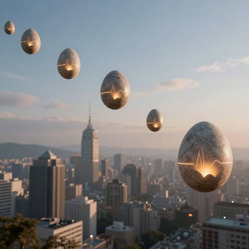 Floating Stone Eggs City Under Inverted Sky