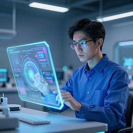 Futuristic Blue Character with Holograms