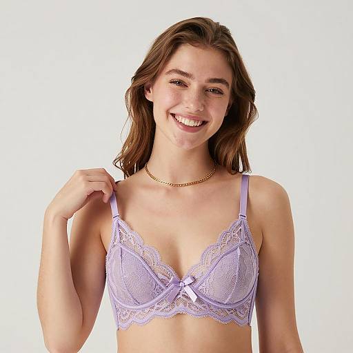 Smiling Young Woman in Lavender Lace