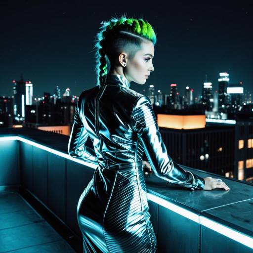 Futuristic Woman with Mohawk Braid on Rooftop Futuristic Woman with Mohawk Braid on Rooftop
