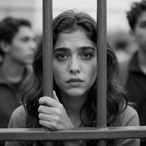 Young Woman Behind Bars in Black and White