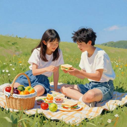 Fraternal Siblings Picnic in Summer