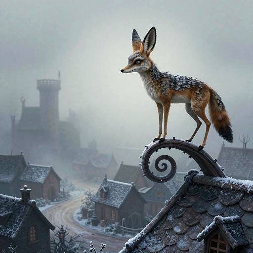 Somber Jackalope on Spiraling Rooftop