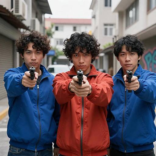 Urban Standoff: Asian Men with Guns