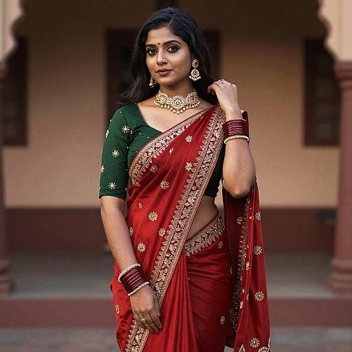 Anusha in Scarlet Embroidered Saree