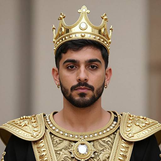Man in Regal Gold Crown and Armor Costume