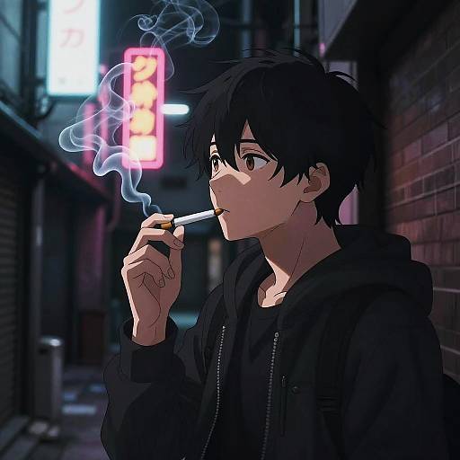 Anime Neon Alley Smoking Scene