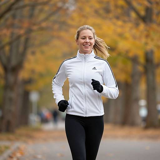 Energetic Woman Jogging in Autumn
