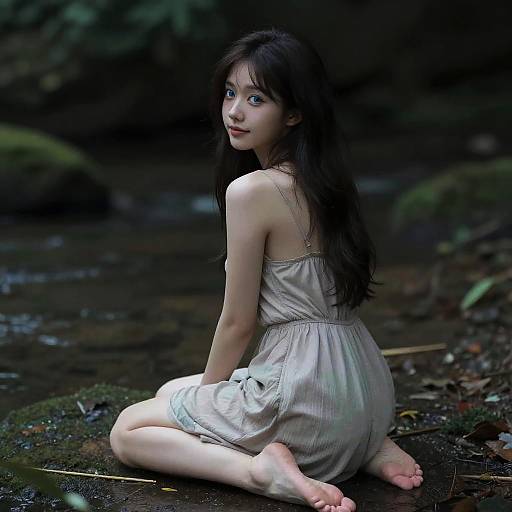 Detailed Portrait of Girl Sitting