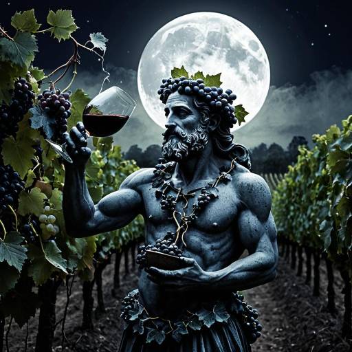 Dionysus Statue in Moonlit Vineyard