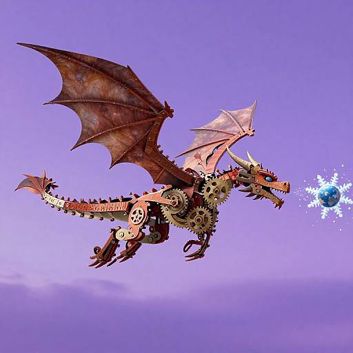Clockwork Dragon in Violet Sky