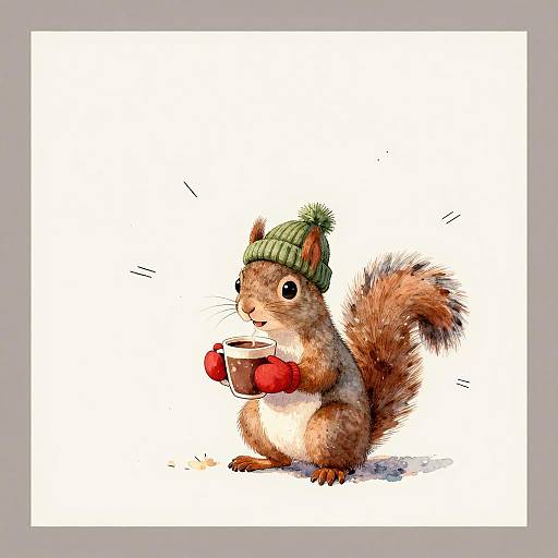 Cozy Squirrel with Hot Chocolate