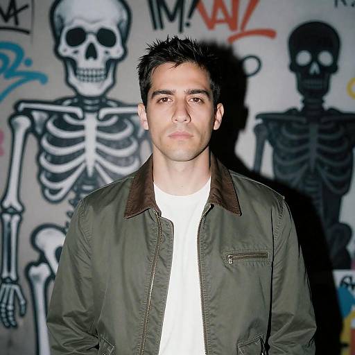 Stylized Skeleton Mural with Man