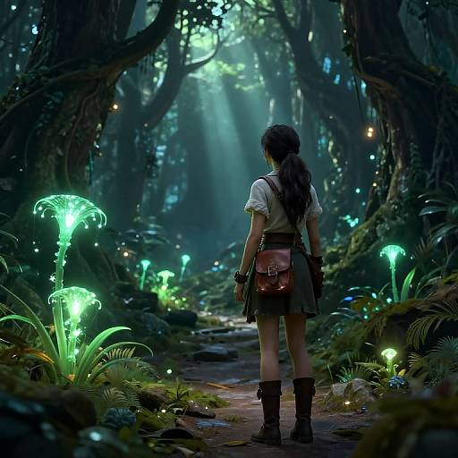 Adventurer in Mystical Glowing Forest