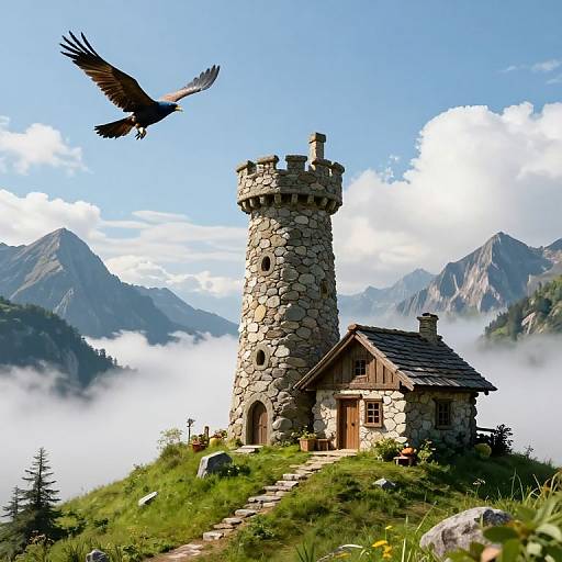 Whimsical Floating Tower and Cabin