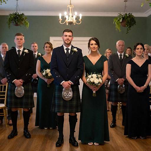 Elegant Wedding Reception with Groomsmen in Kilts