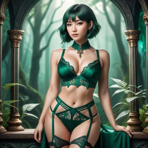 Woman in Lace Lingerie in Forest