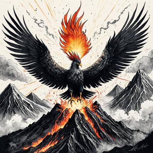 Phoenix Rising Above Volcanic Eruption