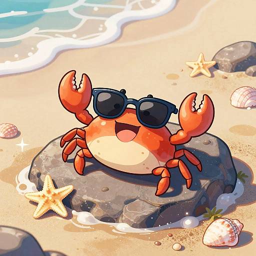 Cheerful Cartoon Crab at Rock Pool