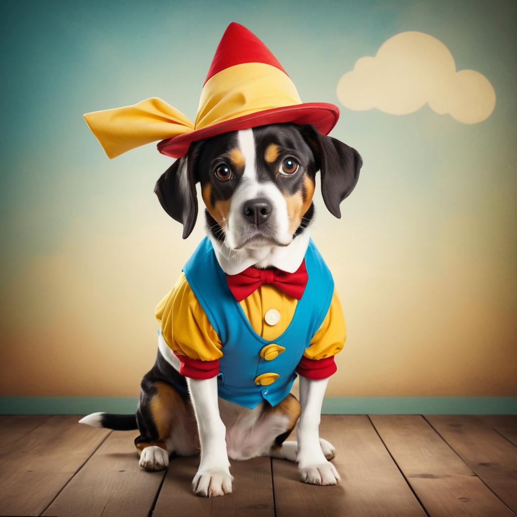 Whimsical Dog Dressed as Pinocchio