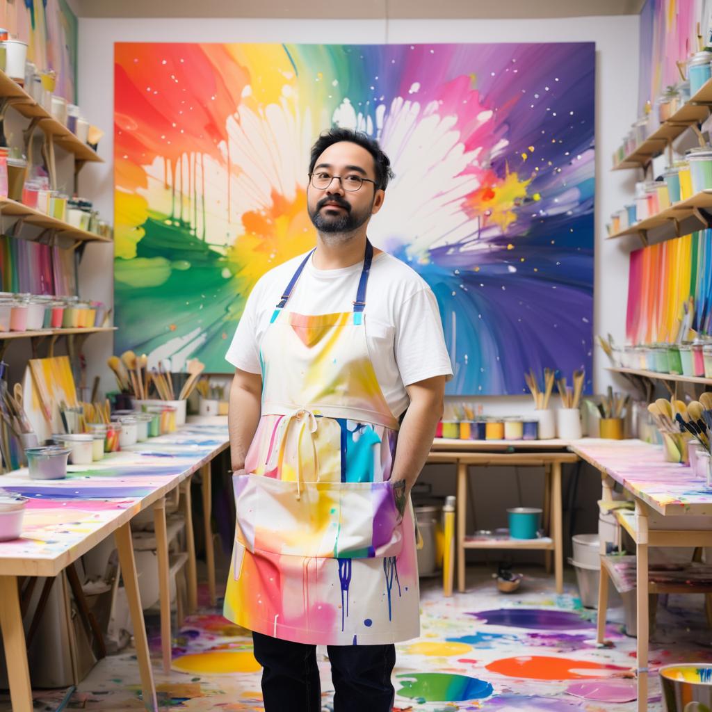 Thoughtful Artist in Vibrant Studio