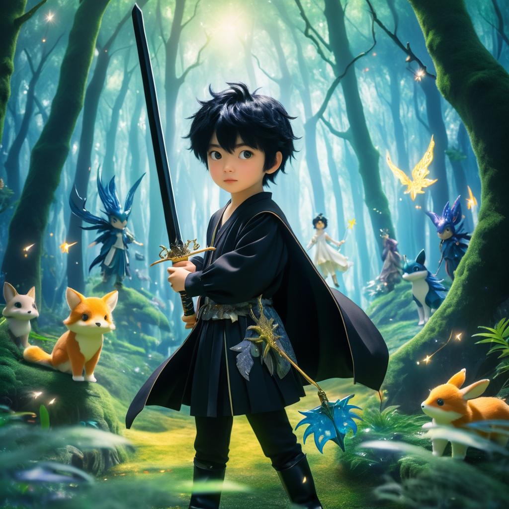 Adventurous Boy in a Magical Forest