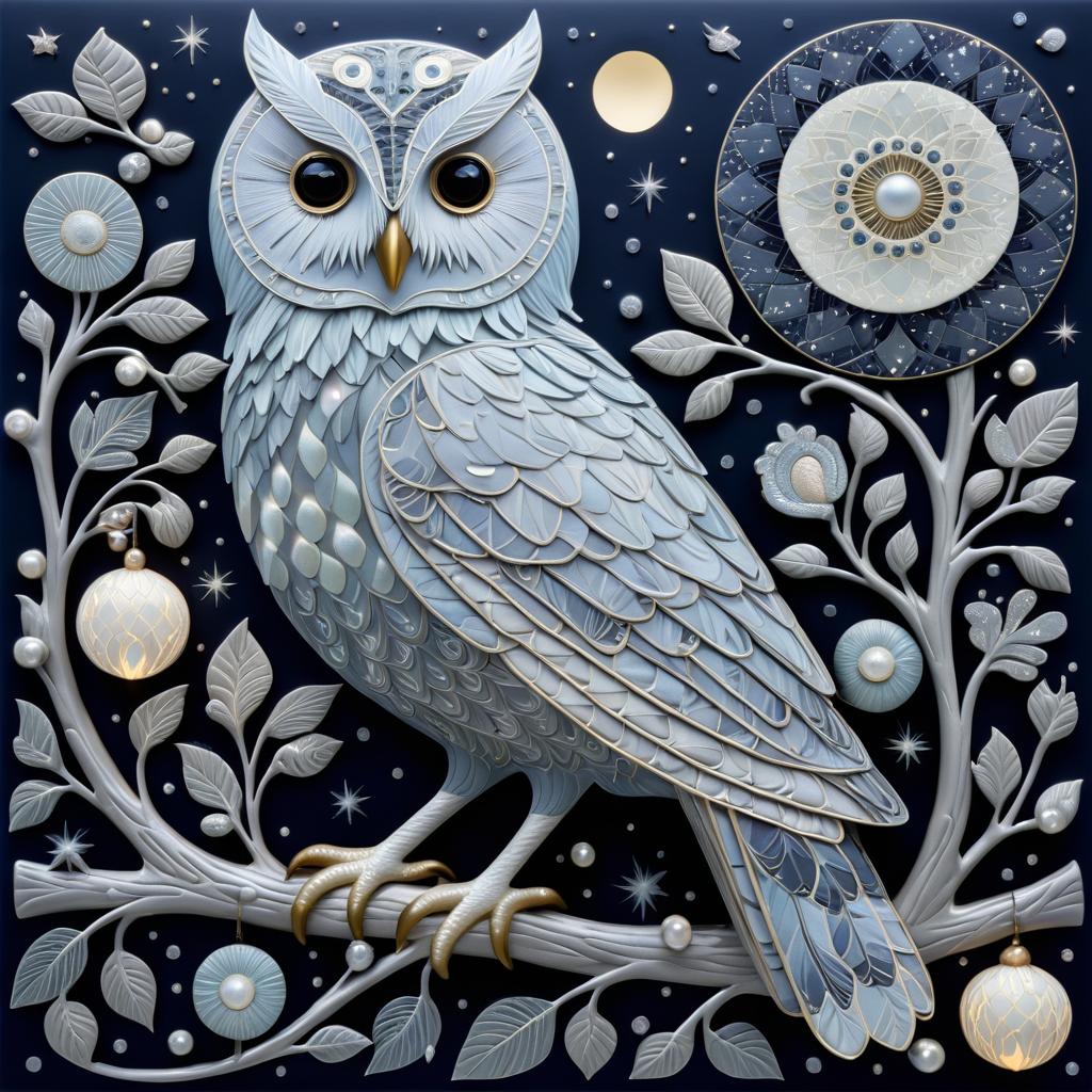 Luminous Night Owl with Mystical Creatures