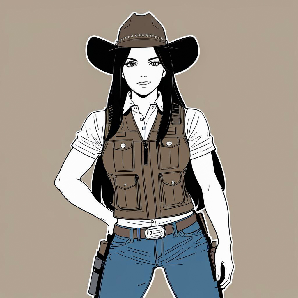 Stylized Grinning Gunslinger in Cowgirl Outfit