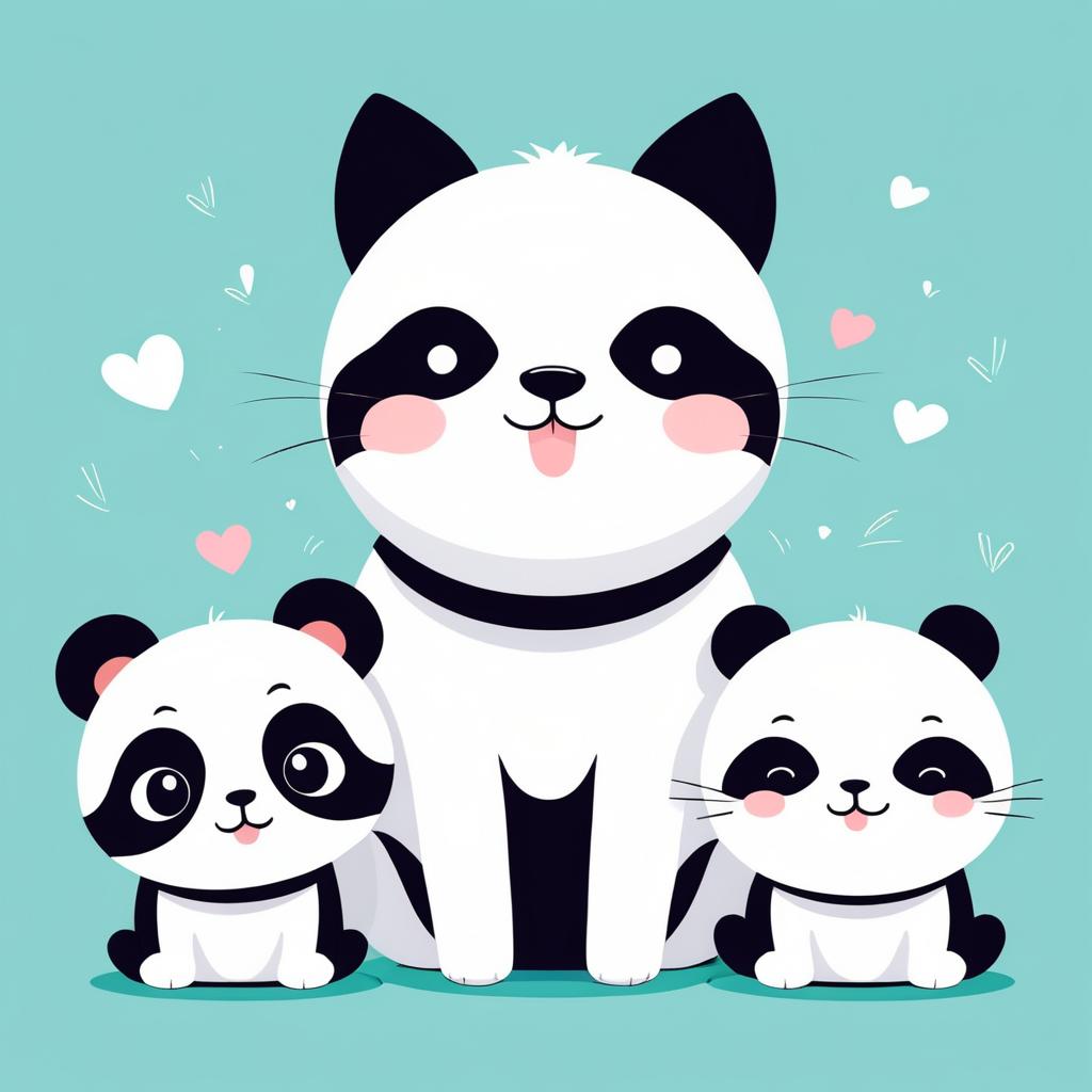 Whimsical Trio: Cat, Dog, and Panda