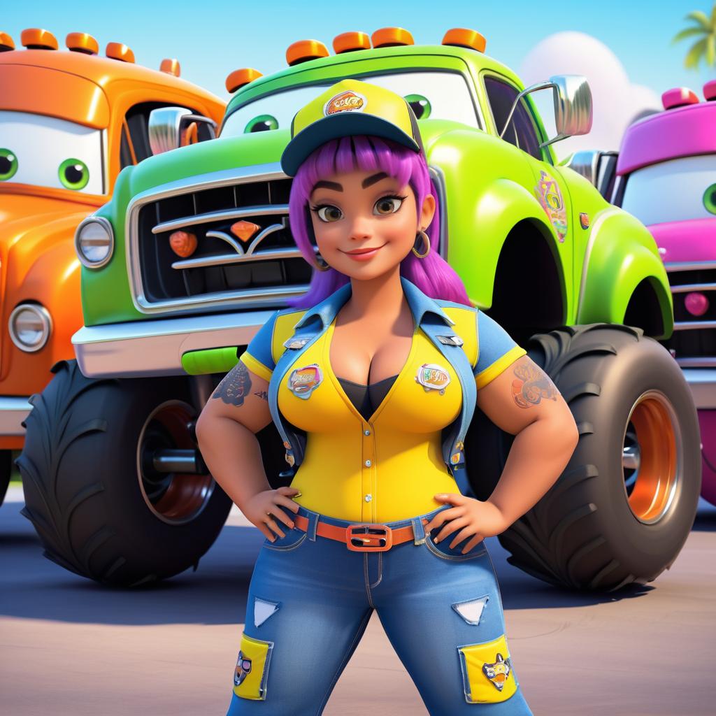 Cute Cartoon Monster Truck Driver Character